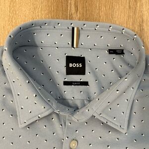 Boss Men's Casual Light Blue Patterned Shirt